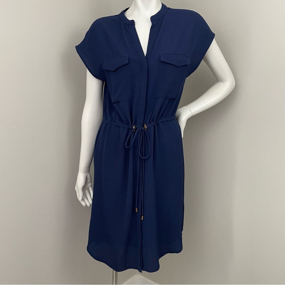 LOUCHE London Navy Blue Jeri Plain Drawstring Short Sleeve Dress